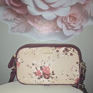 EUC Coach Floral Cream and Pink Leather Crossbody Bag